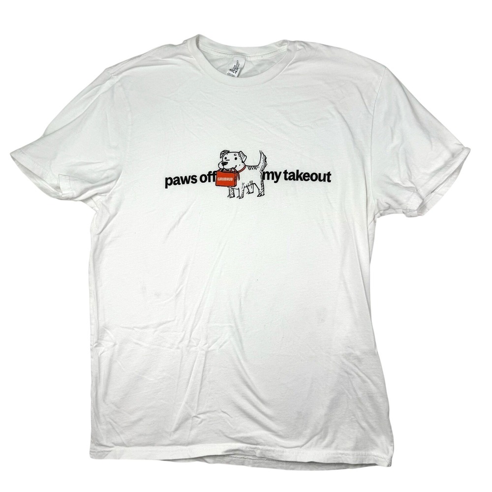 Grubhub Paws Off My Takeout Dog Graphic T-Shirt White Large